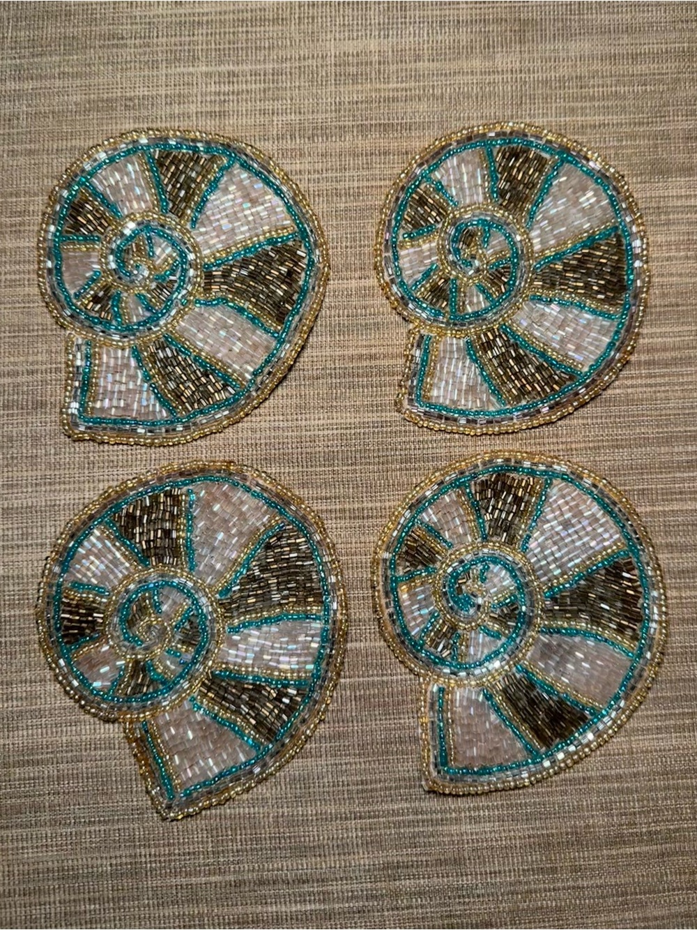 Handmade Beaded Shell Coasters Set of 4